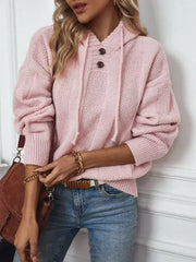 Drawstring Long Sleeve Hooded Sweater - Femstylo