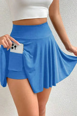 Blue A-line Draped High Waist Pocketed Lined Skort - Femstylo