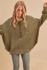 Aemi + Co Exposed Seam Raw Hem Half Button Top