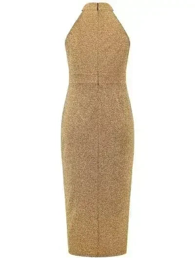 Slit Ruched Mock Neck Sleeveless Dress - Femstylo