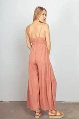 VERY J Sleeveless Ruched Wide Leg Jumpsuit - Femstylo