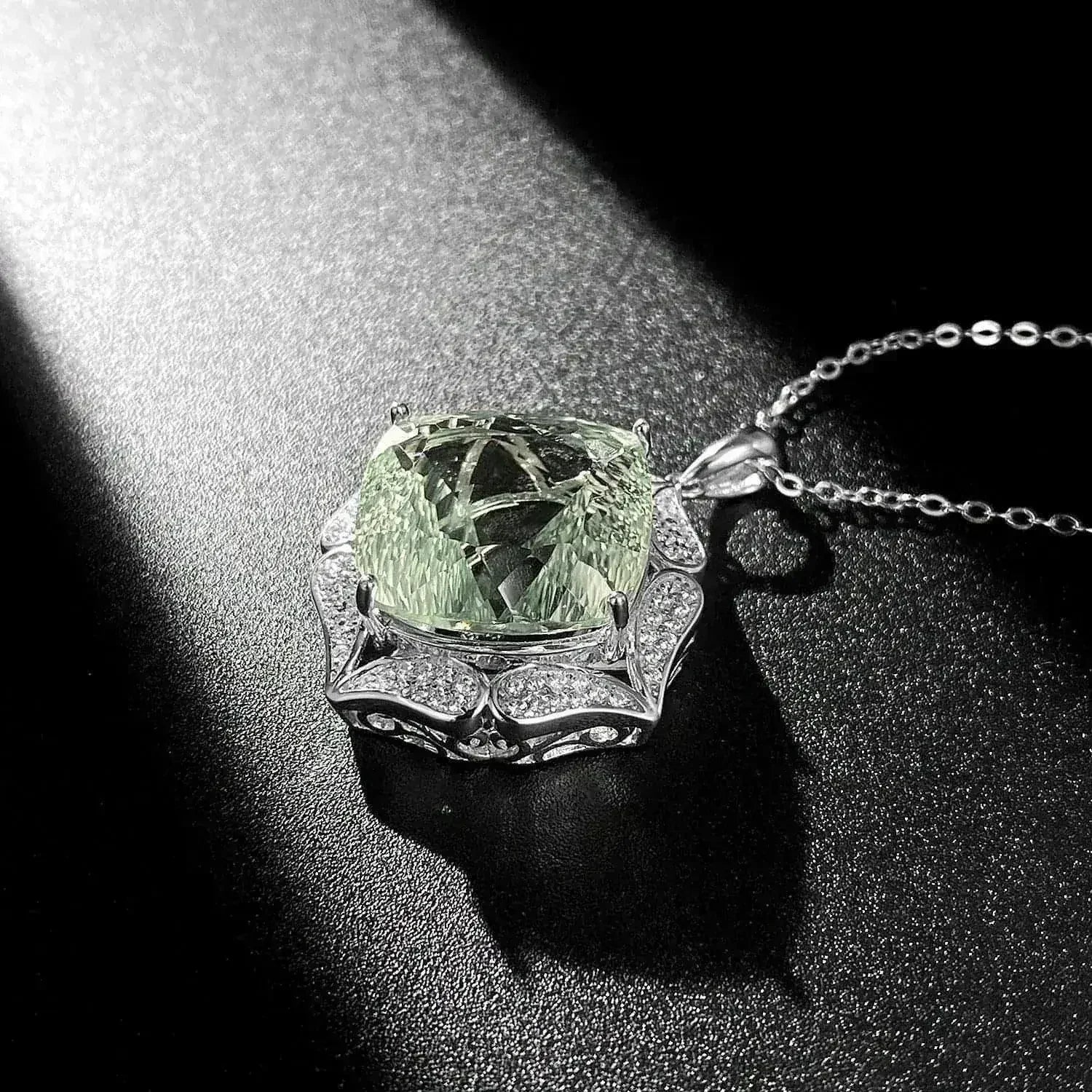 Luxury Sweater Chain Femininity S925 Silver Set Large Natural Green - Femstylo