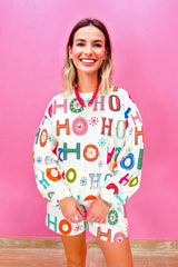 White Ho Ho Ho Letter Graphic Christmas Pajama Set