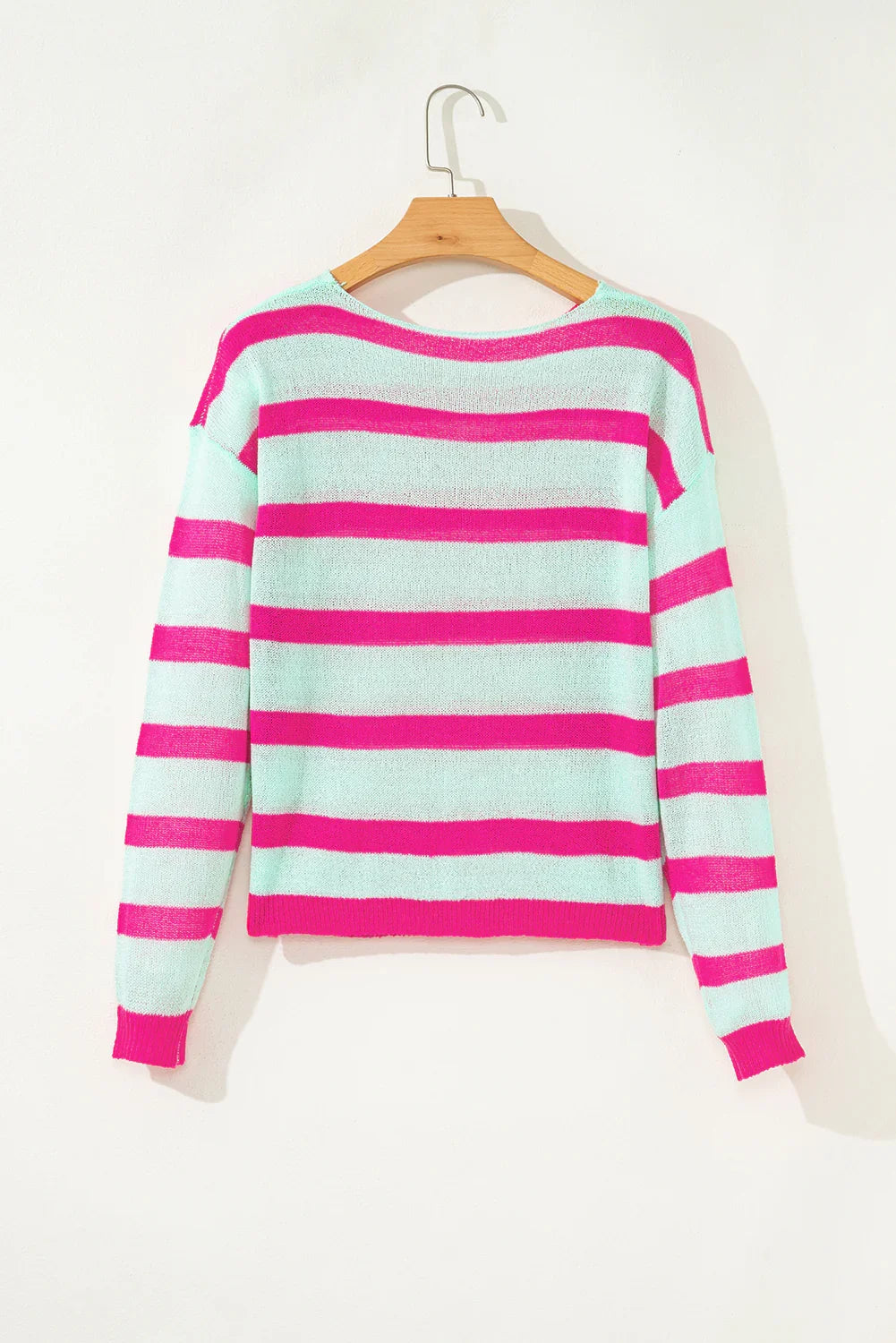 Green Striped Round Neck Colorblock Knit Sweater