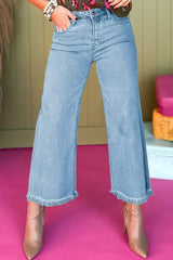 Myosotis Acid Washed High Rise Cropped Jeans - Femstylo