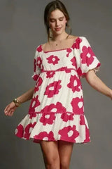 Umgee Floral Mini Dress - Plus Size Rayon Contrast Print - Femstylo