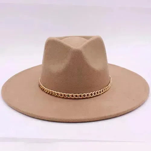 Chain Belt Fedora Hat - Suede-Like Polyester Hat | Femstylo
