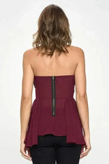 Strapless Laser-Cut Chiffon Peplum Top for Women - Femstylo