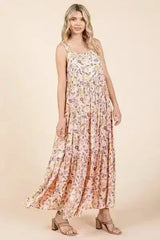 Mittoshop Flower Print Tiered Sleeveless Empire Maxi Dress - Femstylo