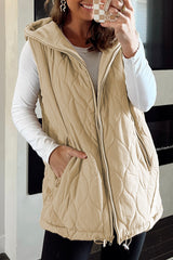 Pale Khaki Quilted Padded Casual Winter Jacket Vest with Fleece Lining