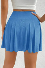 Blue A-line Draped High Waist Pocketed Lined Skort - Femstylo