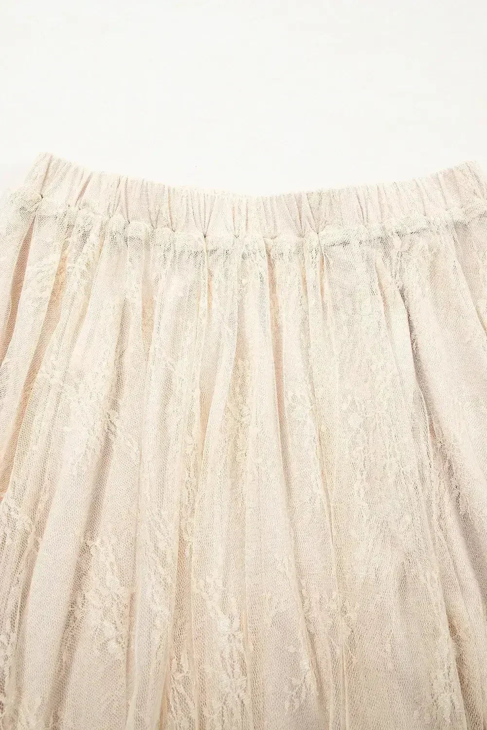 Beige Lace Cascading Tiered High Waist Maxi Skirt - Femstylo