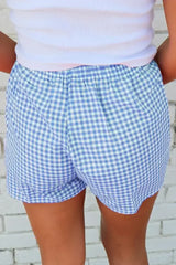 Blue Vintage Gingham Print High Waisted Loose Shorts - Femstylo