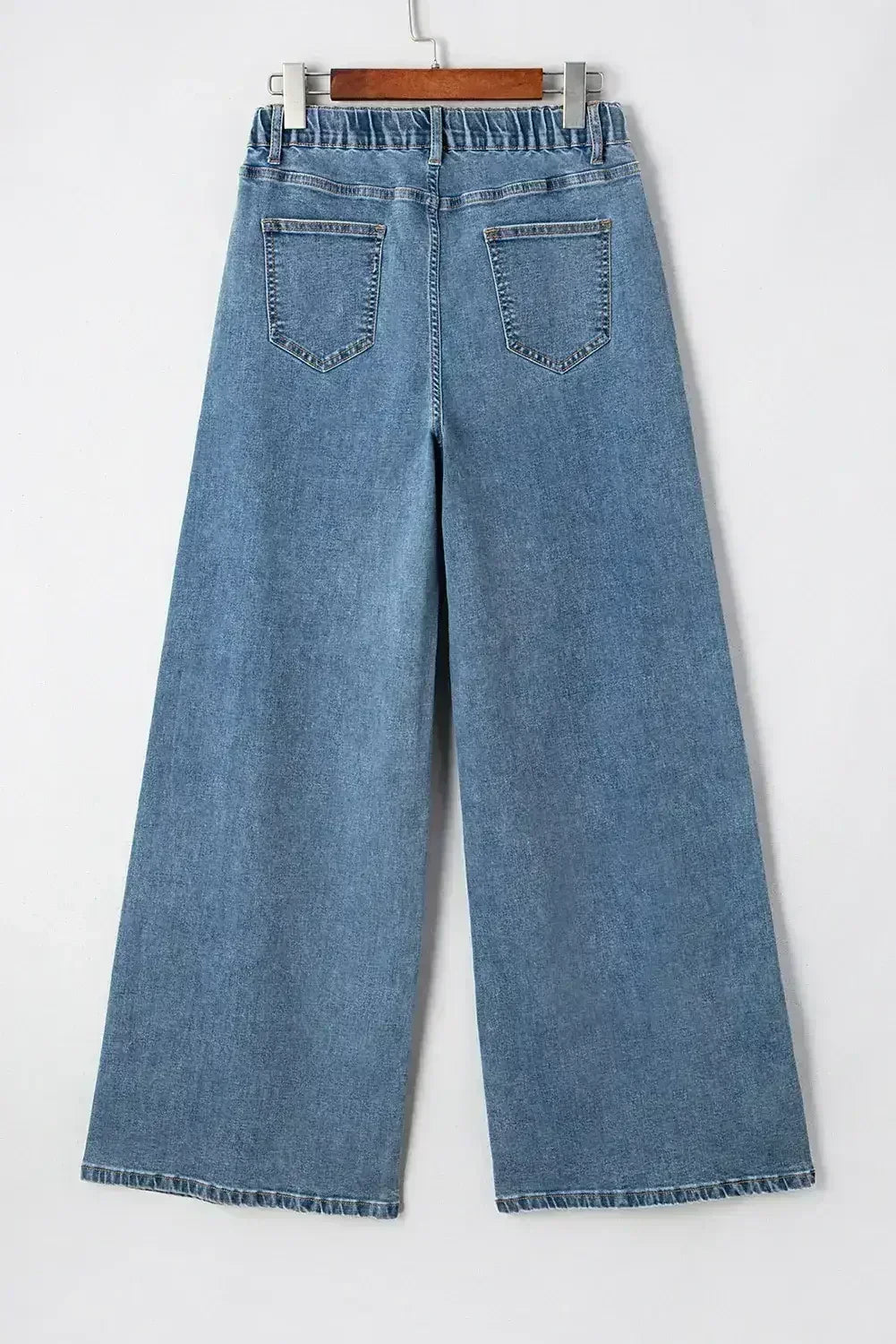 Dusk Blue Medium Wash Drawstring Waist Wide Leg Jeans - Femstylo