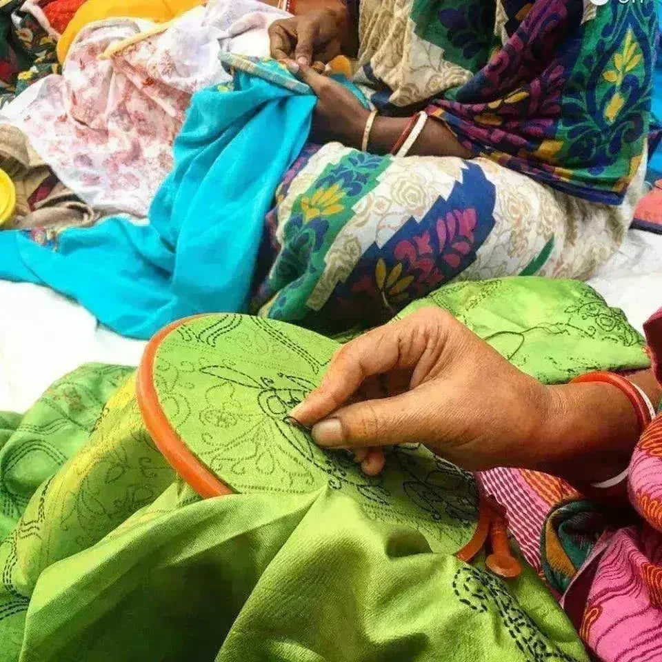 Vintage Silk Saree Kantha throw - Hand Stitched Upcycled - Femstylo