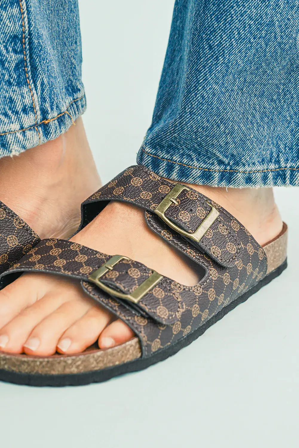Coffee Vintage Double Buckle Comfortable Slippers