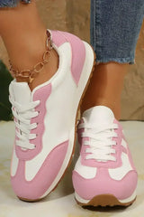 Oatmeal Contrast Lace Up Round Toe Sneakers - Femstylo