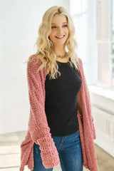 ADORA Popcorn Knit Open Front Long Sleeve Cardigan - Femstylo