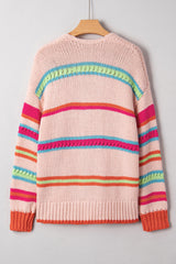 Multicolour Open Front Striped Colorblock Knit Oversize Cardigan