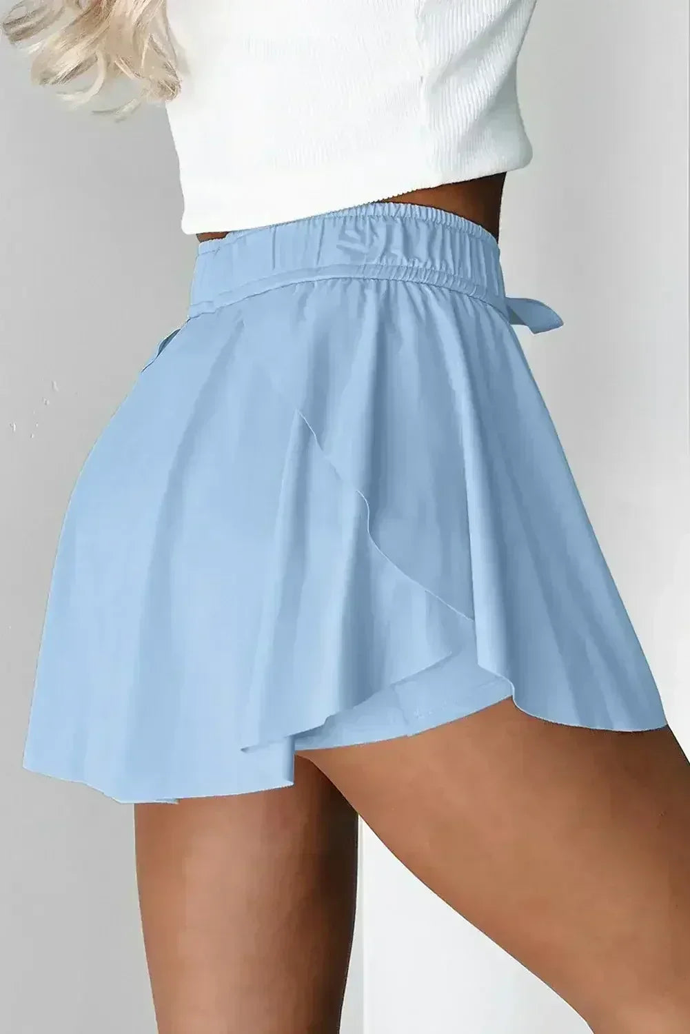 Light Green Drawstring High Waist Lined Tennis Skort - Femstylo