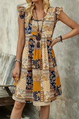 Multicolour Boho Floral Pleated Sleeveless Mini Dress - Femstylo