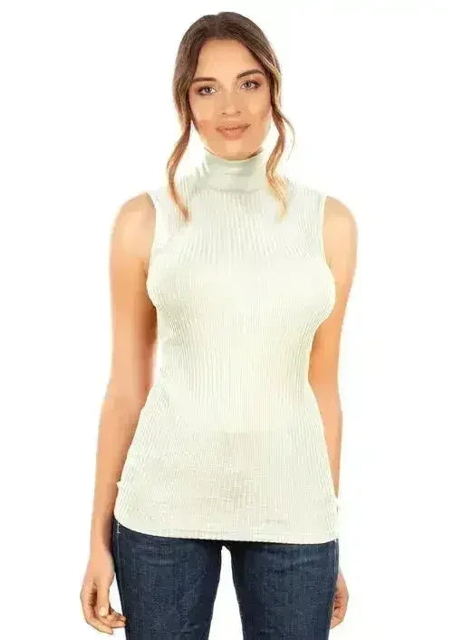 EGI Exclusive Collections Merino Wool Blend Mock Neck Sleeveless Top. - Femstylo