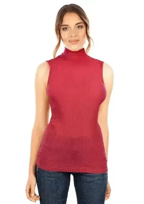 EGI Exclusive Collections Merino Wool Blend Mock Neck Sleeveless Top. - Femstylo