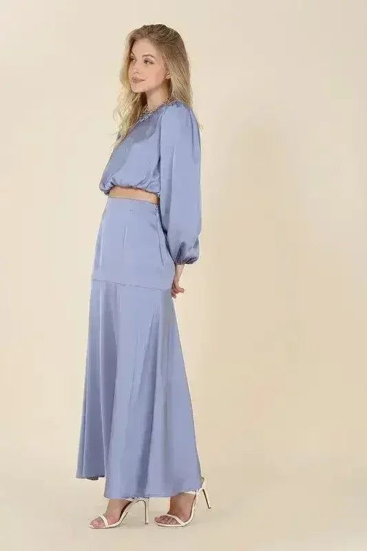 Dressed up satin two-piece mermaid dress set - Femstylo