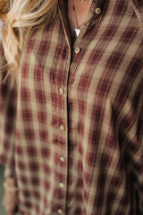 Red Plaid Print Ruffled Long Sleeve Patchwork Hem Mini Shirt Dress