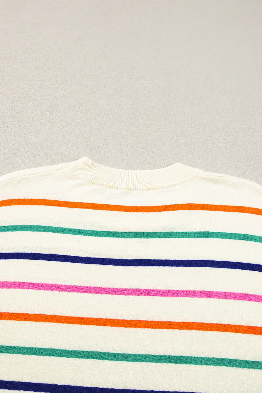 Beige Stripe Dropped Short Sleeve Loose Fit Knitted Top