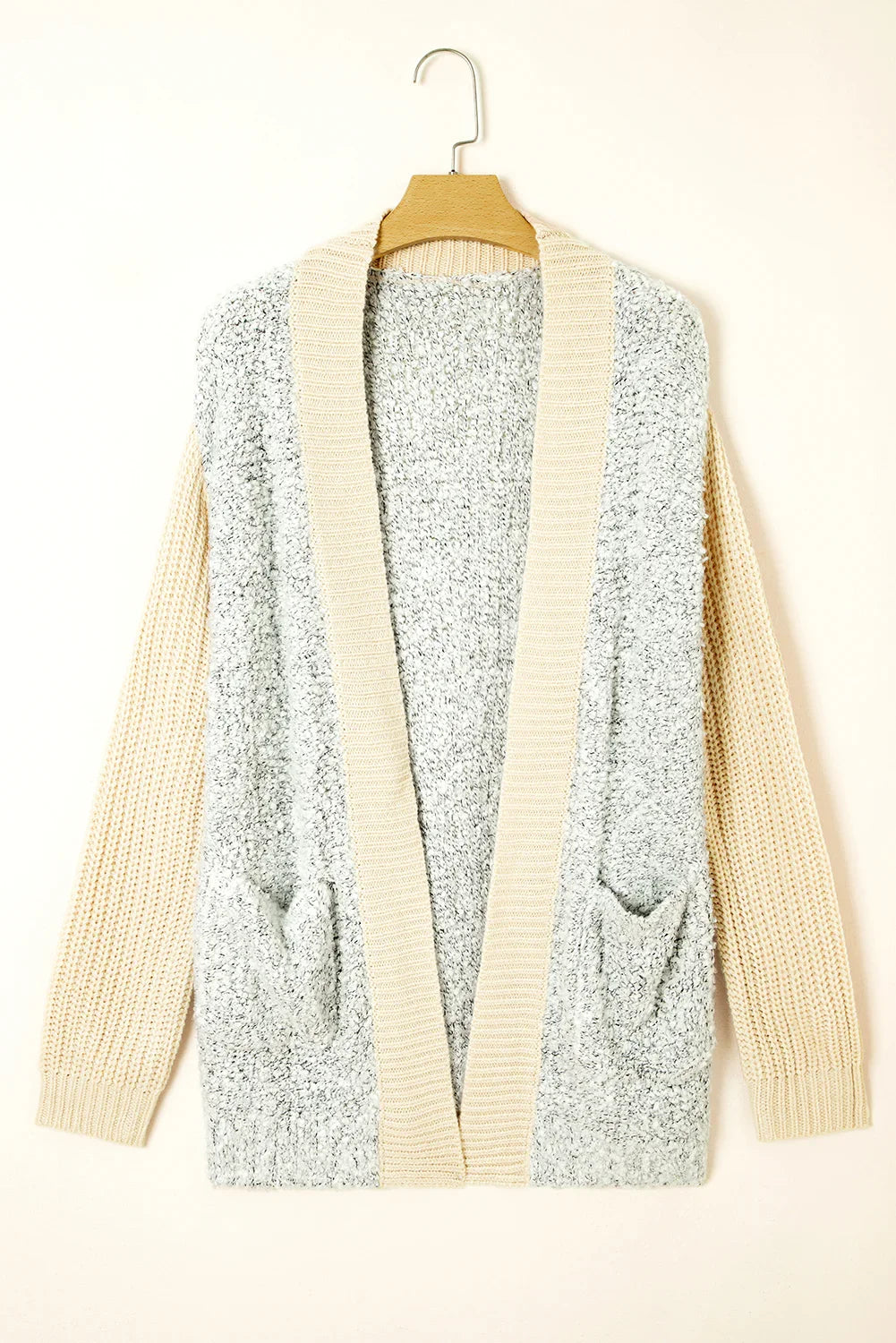 High-rise Patchwork Side Pockets Open Front Cardigan