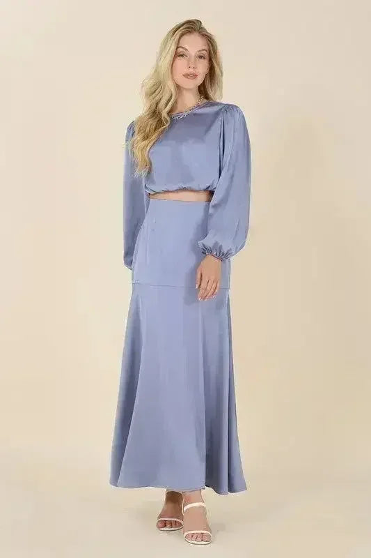 Dressed up satin two-piece mermaid dress set - Femstylo