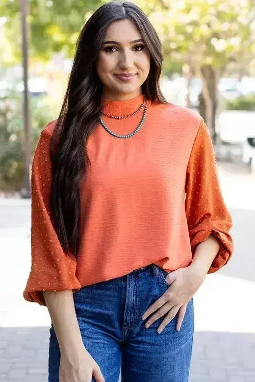 Gossamer Pink Swiss Dot Balloon Sleeve Loose Blouse | Femstylo - Femstylo