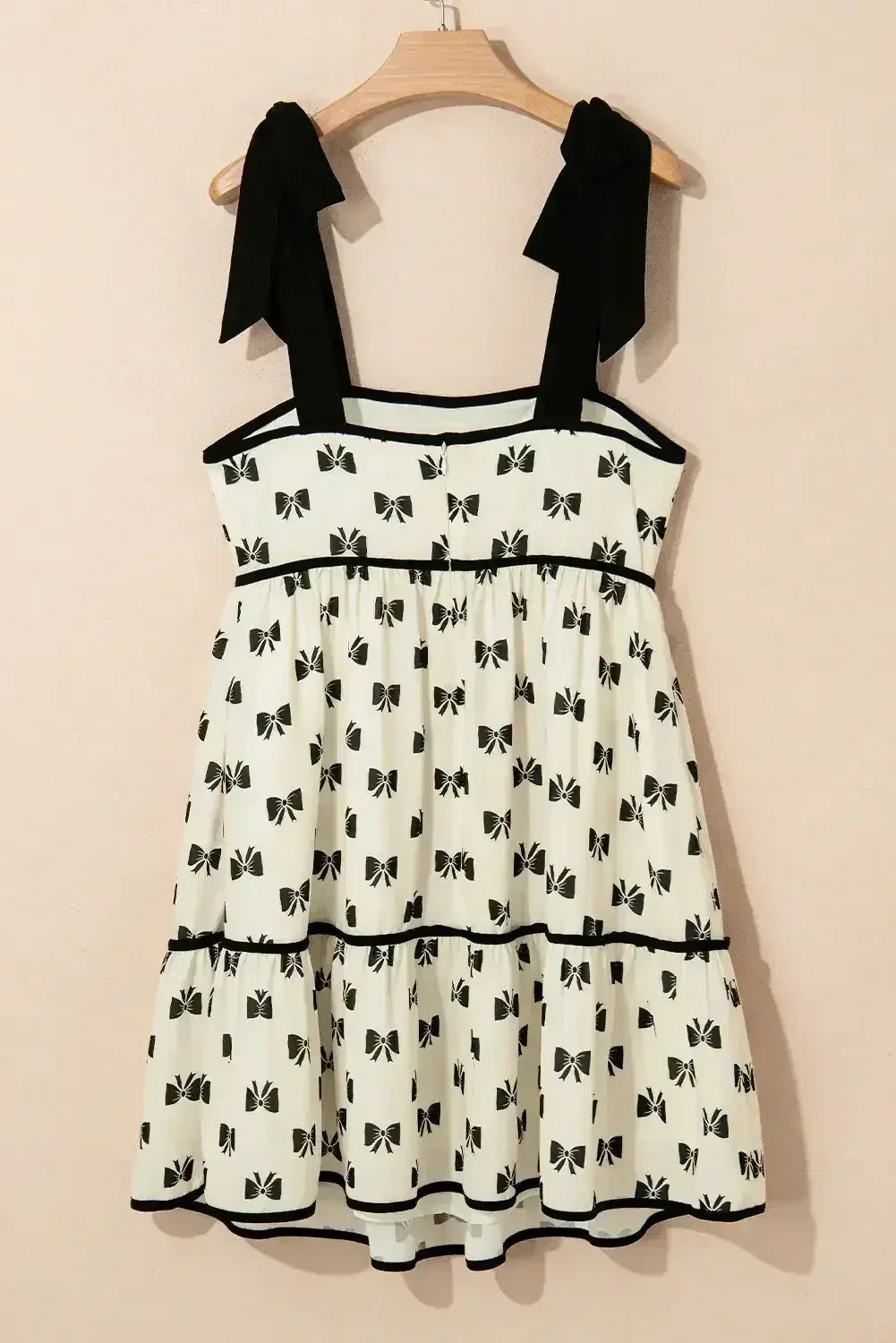 White Bow Contrast Trim Knotted Shoulder Mini Dress - Femstylo