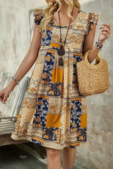 Multicolour Boho Floral Pleated Sleeveless Mini Dress - Femstylo