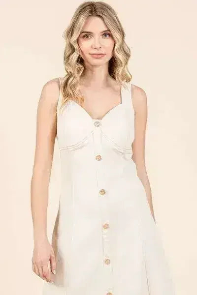 Mittoshop Stretch Twill Decor Button Sleeveless Midi Dress - Femstylo