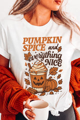 White Fall Vibe Thanksgiving Graphic Heat Transfer Printing T Shirt