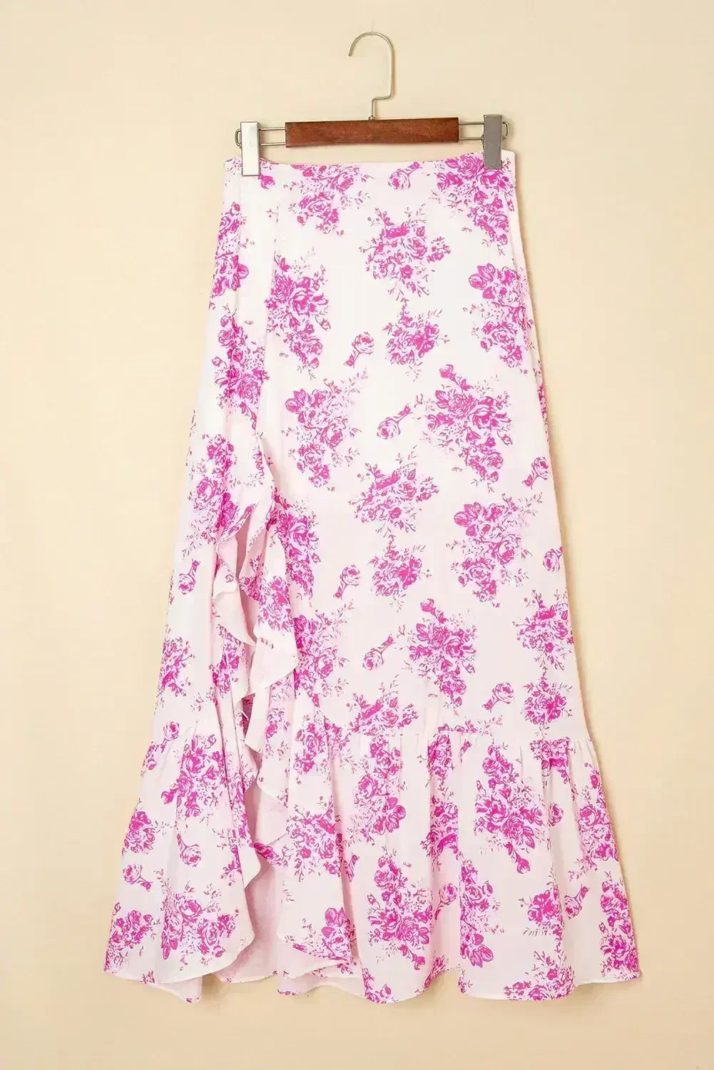 Sky Blue Boho Floral High Waist Ruffle Split Maxi Skirt - Femstylo