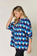 Geometric Notched Sleeve Blouse - Versatile Top | Femstylo - Femstylo