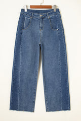 Ashleigh Blue Stitched Raw Hem Wide Leg Loose Jeans