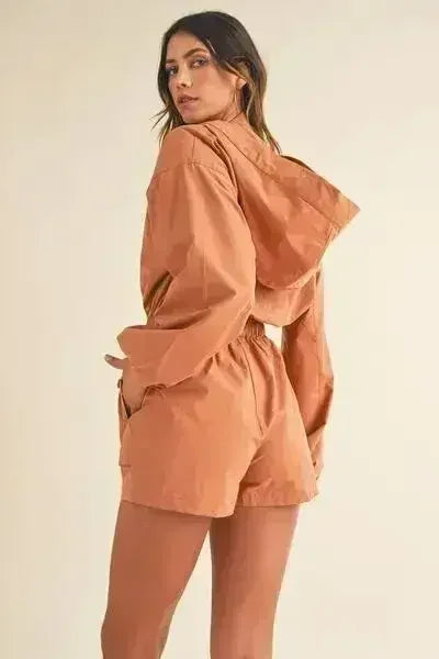 Mable Snap Down Long Sleeve Hooded Romper - Femstylo