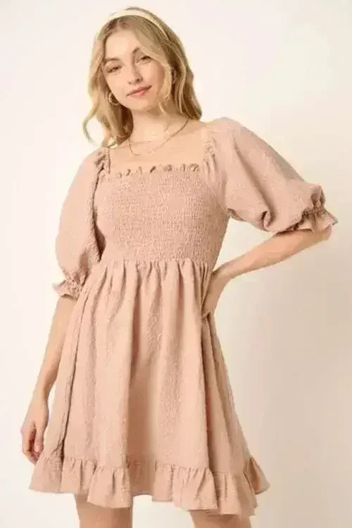 Mittoshop Smocked Ruffled Hem Half Sleeve Mini Dress - Femstylo