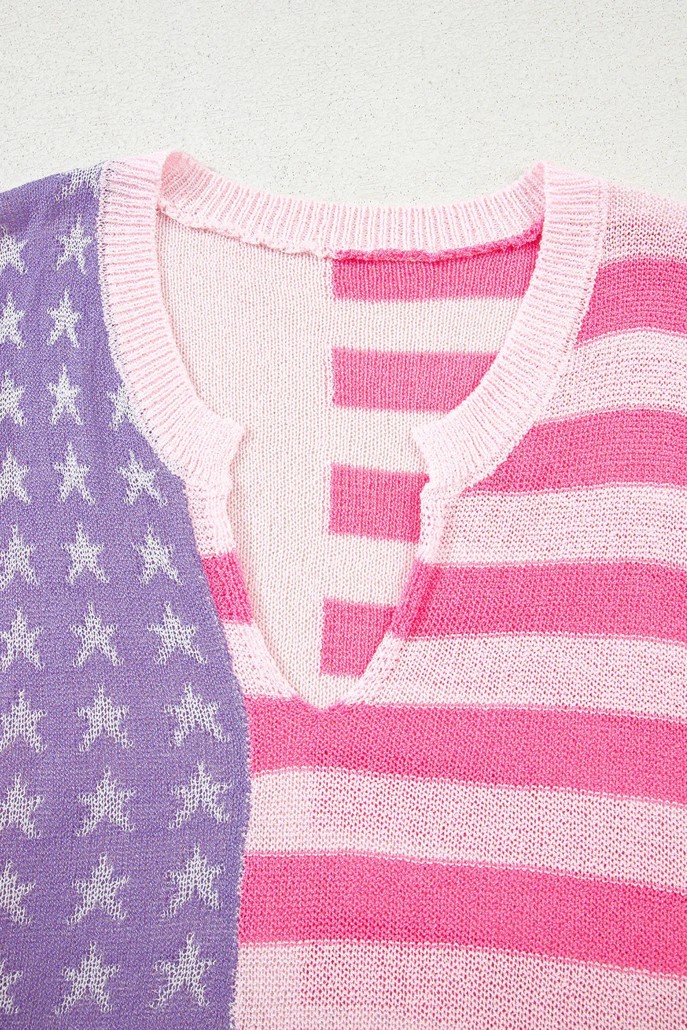 Beige USA Flag Notched Neckline Loose Knit Vest