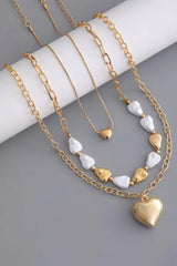 Gold Heart Pendant Pearl Chain Necklace Set – Femstylo