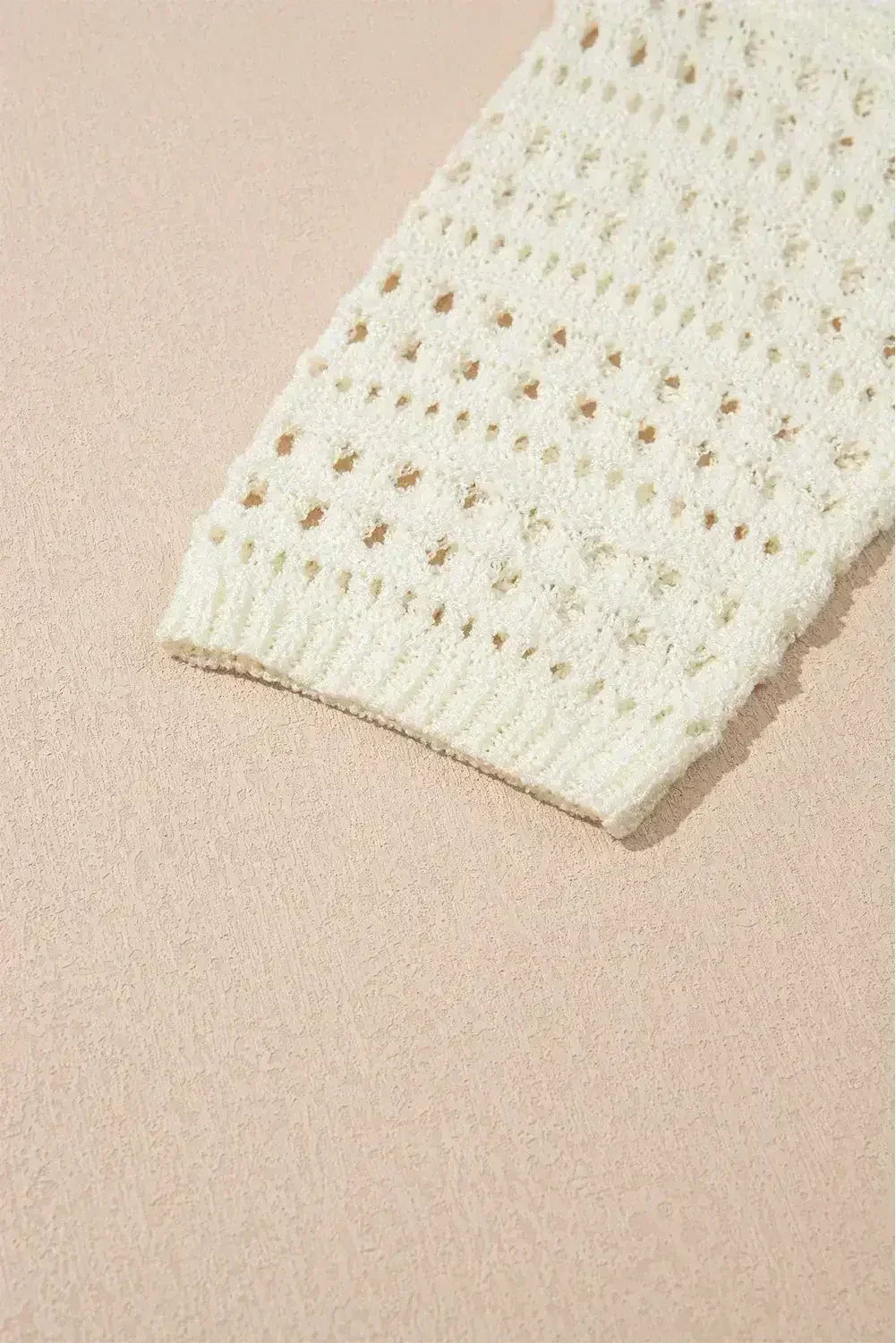 White Hollow Out Knit Bracelet Sleeve Drop Shoulder Sweater - Femstylo