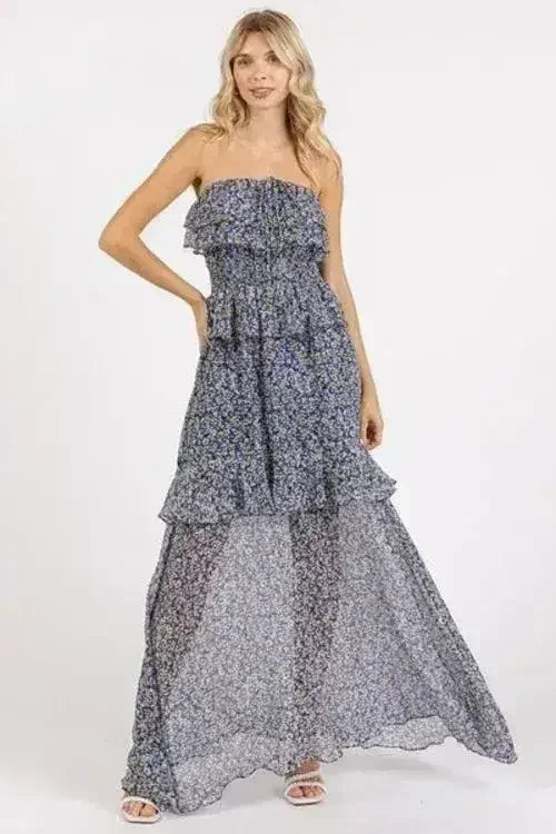 Mittoshop Ruffled Smocked Floral Halter Neck Maxi Dress - Femstylo