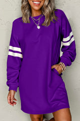 Tillandsia Purple Preppy Striped Sleeve Loose Mini Dress