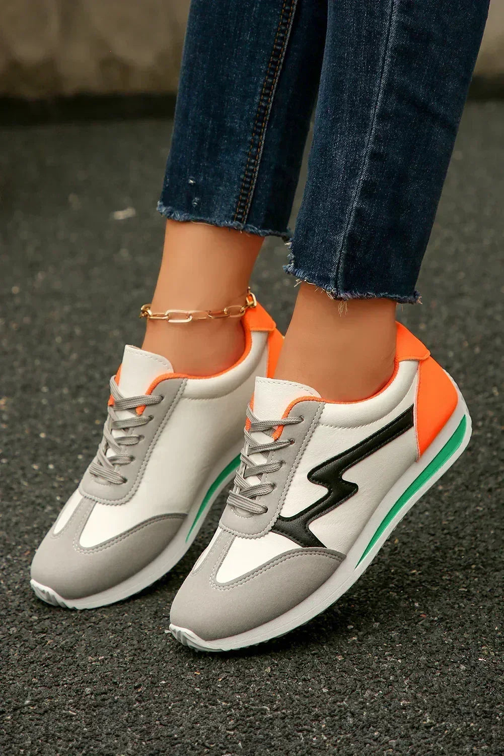 White Colorblock Sneakers - PU Leather Lace-Ups - Wholesale Trend Shoe