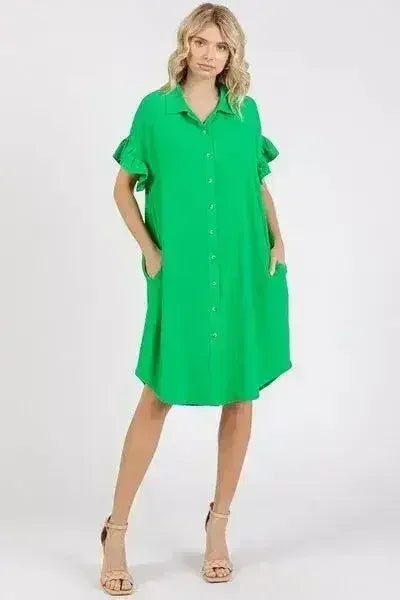 Mittoshop Button Down Flounce Sleeve Dress with Pockets - Femstylo