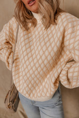 Smoke Gray Checkered Textured Knit Mock Neck Sweater - Femstylo